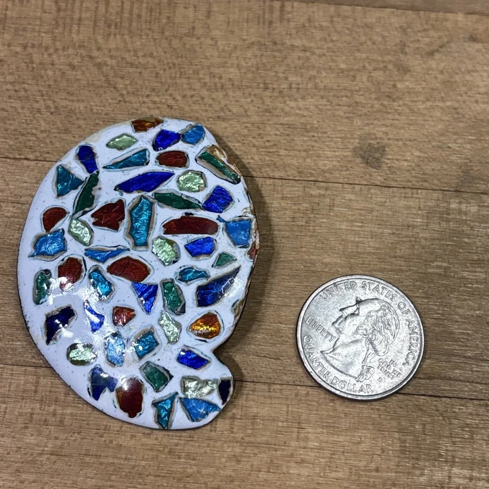 Vintage Matisse Style Copper Enamel Artist Palette Brooch MCM Abstract Retro